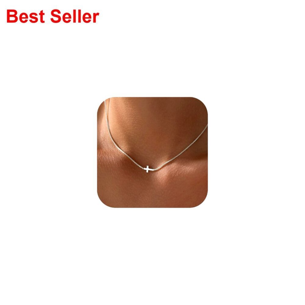 14K Gold Silver Plated Cross Pendant Choker Necklace Adjustable Chain